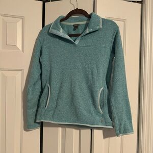 Teal Eddie Bauer fleece pullover with front pocket. Size XS